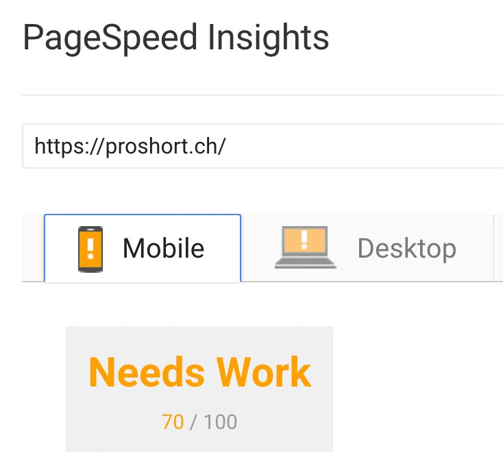 Pro Short Mobile Page Speed nachher